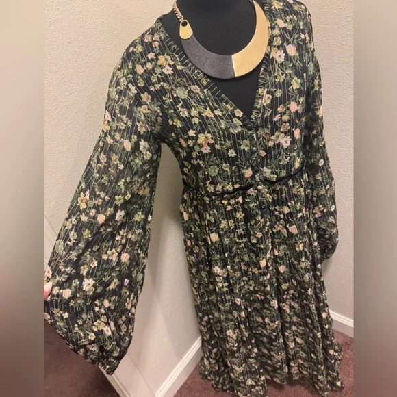 Rococo Sand x Revolve Flora High Low Maxi Dress Green Black Gold Floral M - Picture 3 of 14